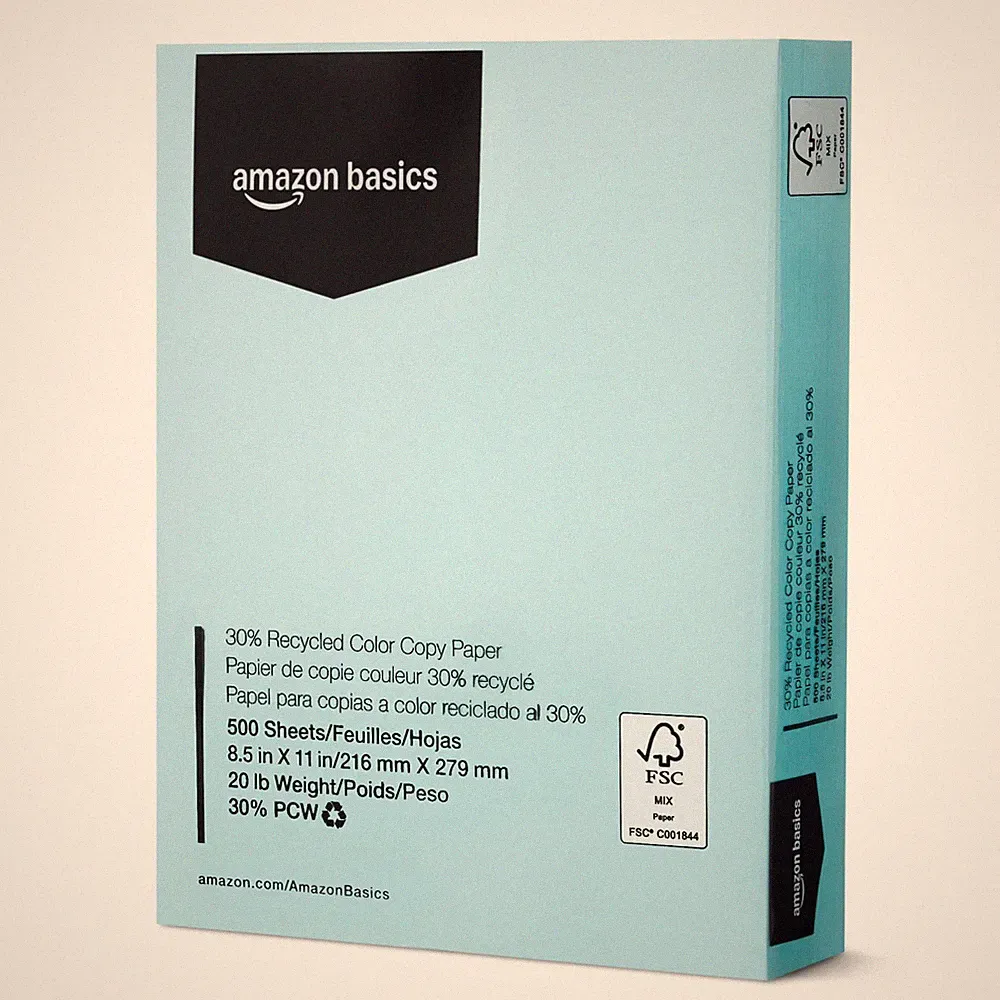 Amazon Basics 30% Recycled Color Copy Paper, 8.5" x x 11", Pastel Blue