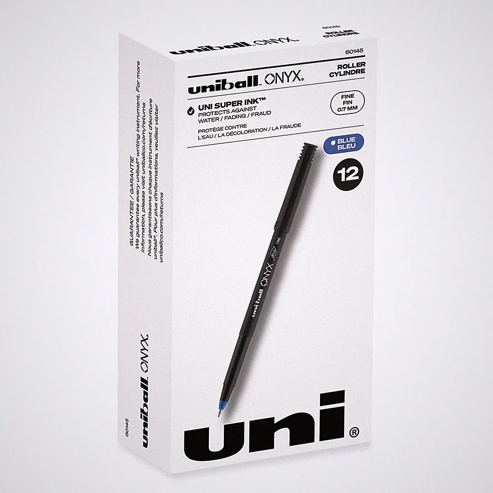 Onyx Roller Ball Stick Dye-Based Pen, Blue Ink, Fine, Dozen