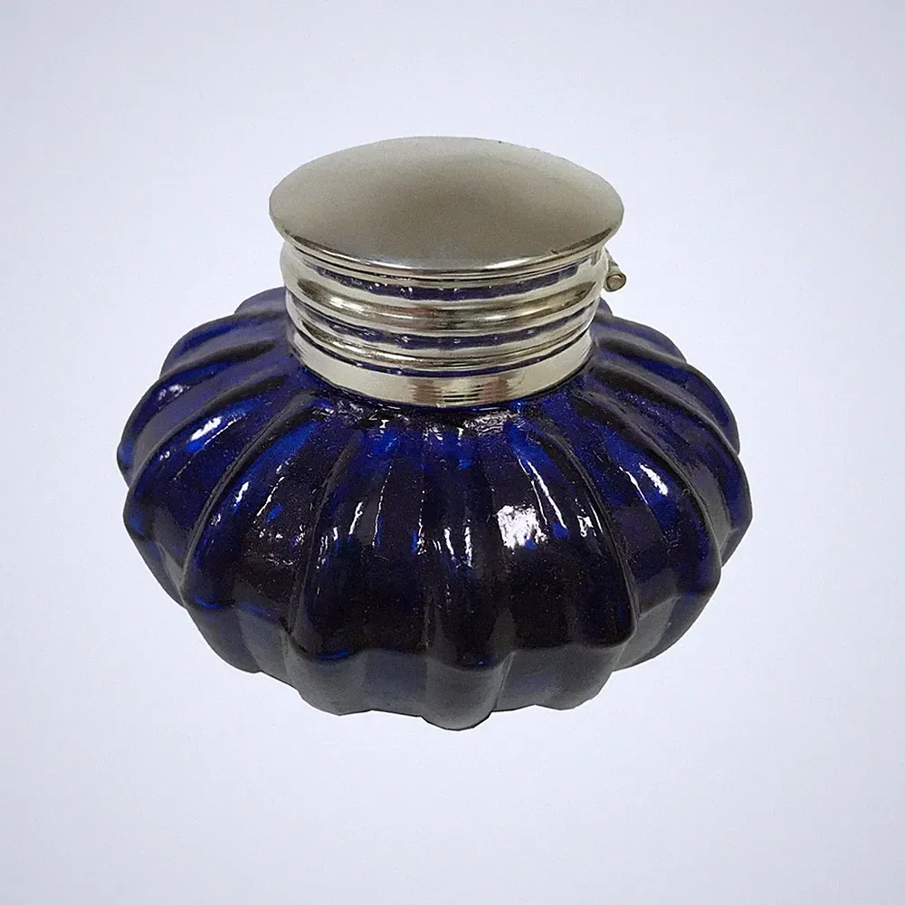 Vintage Antique Style Cobalt Blue Glass Inkwell Bottle ink